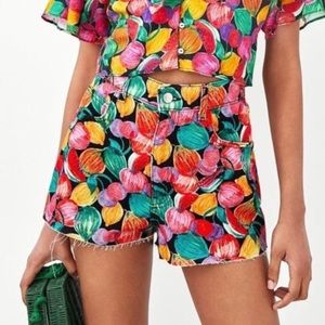Zara Fruit Print High Rise Denim Shorts 6